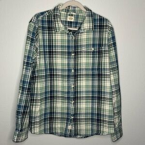 Marine Layer Classic Fit Long Sleeve Selvage Shirt in White/Blue Plaid Large